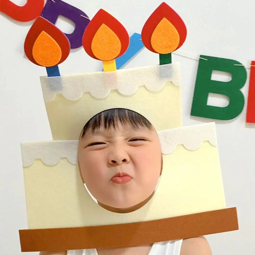 

New Birthday Cake Style Party Cap with Rope Gift Cake Decoration Mask Felt Headgear Hat