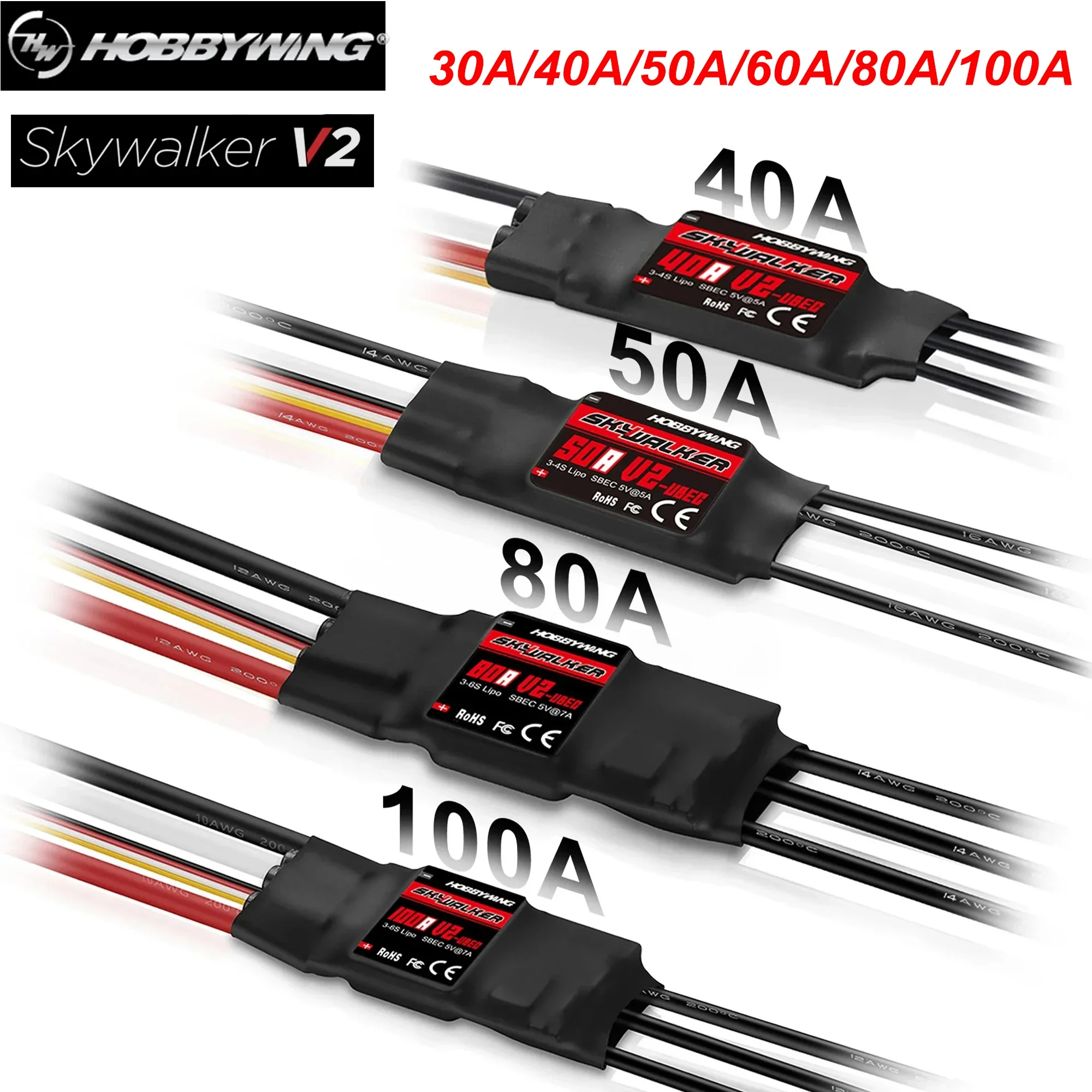 Hobbywing Skywalker 30A 40A 50A 60A 80A 100A V2 ESC Speed Controler with UBEC for RC Plane FPV Drones Quadcopter Helicopter