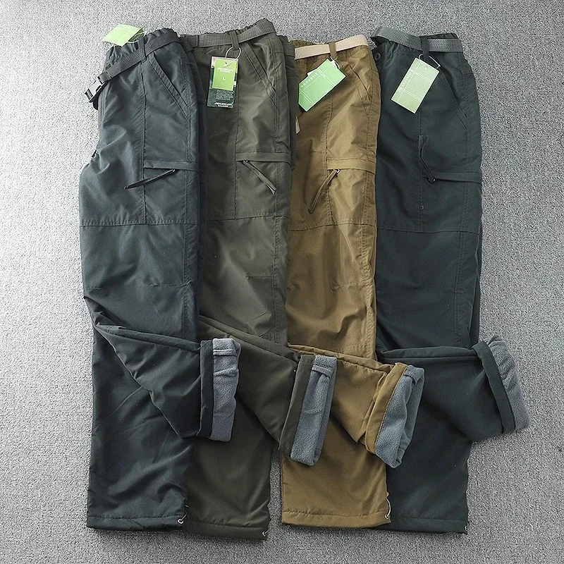 Plush Soft Shell Pants Germany Windproof Waterproof Outdoor Multi Bag Cargo Pants Men's Straight Camping Hunting Forest Trousers