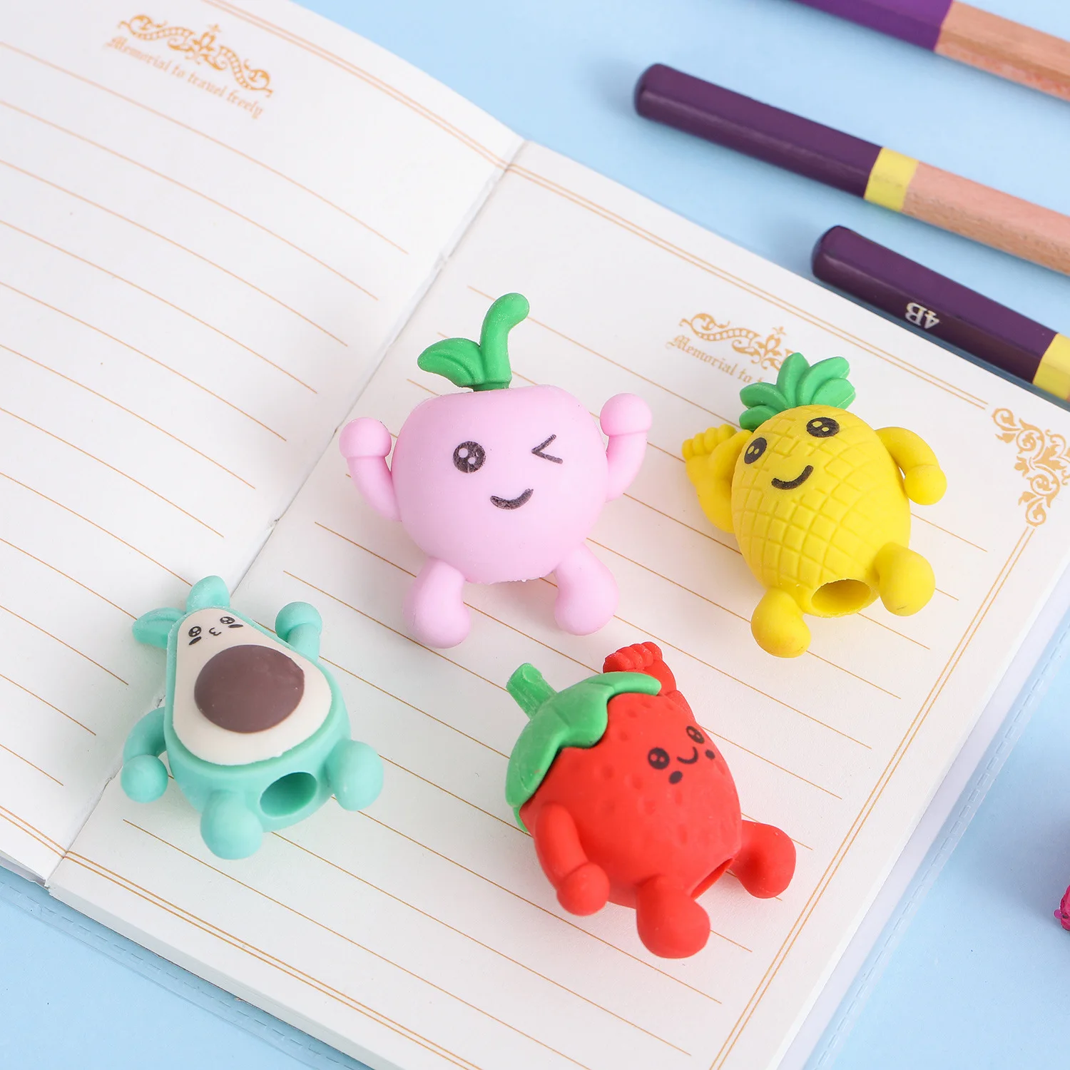 30 Pcs Cute Cartoon Fruit Doll Pencil Rubber Eraser/ Learning Stationery/ Children Student School Prize Christmas Gift