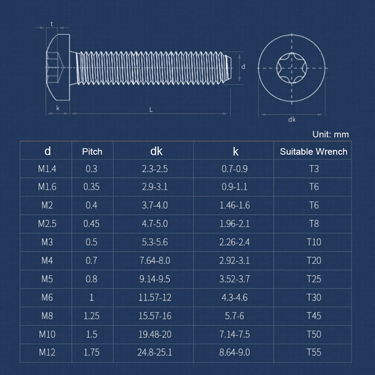2/5/10/20pcs M6 M8 M10 GB2672 Torx Button Head Screw 304 Stainless Steel Six Lobe Torx Pan Round Head Bolts Length 8mm-100mm