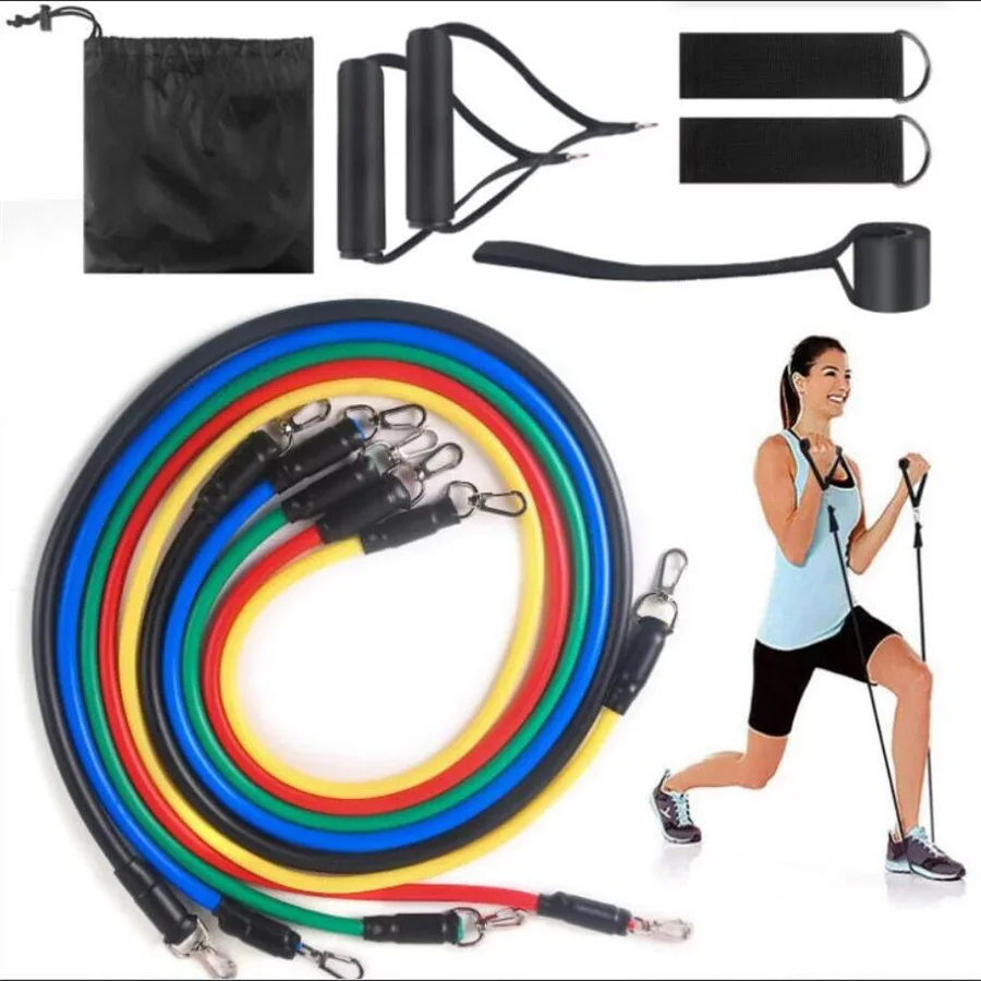 11pcs/Set Pull Rope, Resistance Bands, Portable Fitness Equipment, Ankle Strap, Chest Expander, Elastic Exercise Band