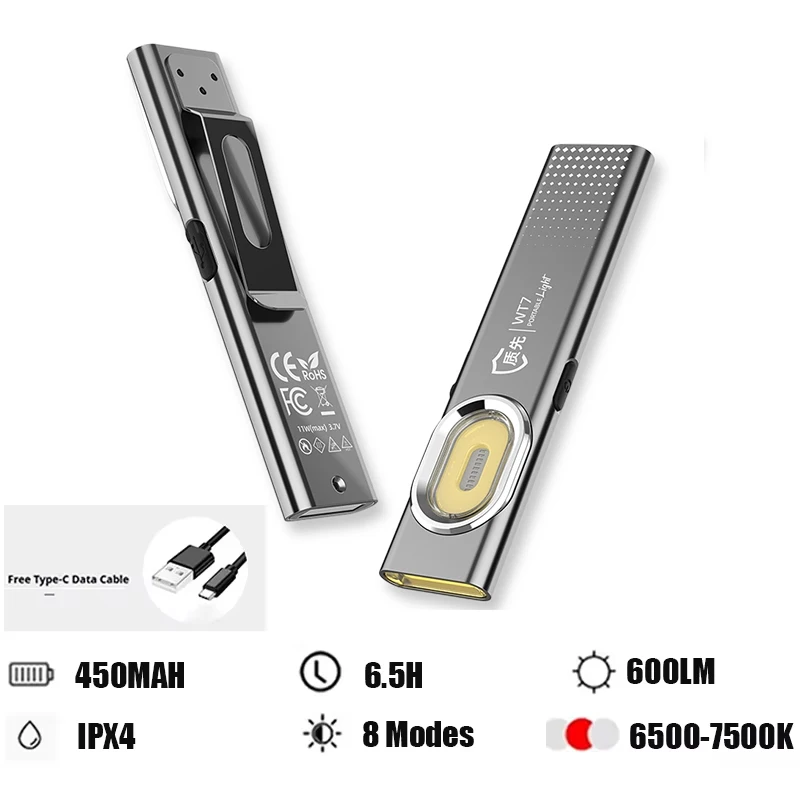 

Warstar Flash Light Перезаряжаемый фонарик 600LM с магнитным дном, 8 режимов, красная вспышка, водонепроницаемый, сильный свет, аварийный рабочий свет