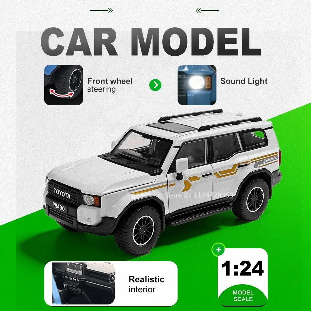 

Металлические модели внедорожников Toyota Prado и Tundra в масштабе 1:24 со звуком, светом, амортизацией и открывающимися дверями, с функцией отката, для декора дома