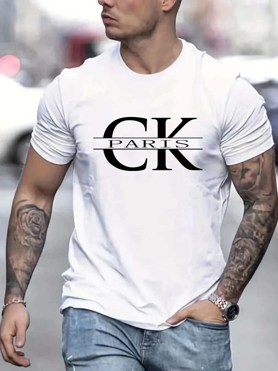 

Fashion C Letter Paris K Print Men's Summer Vintage Casual Pure Cotton Oversized T-shirt Streetwear Casual Fashion Clothing