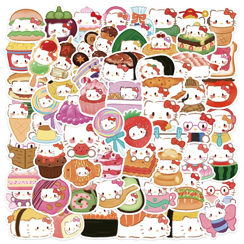 10/30/62PCS Cartoon Q version of Hello Kitty Food Sticker DIY Phone Laptop Luggage Skateboard Graffiti Decals Fun forToy