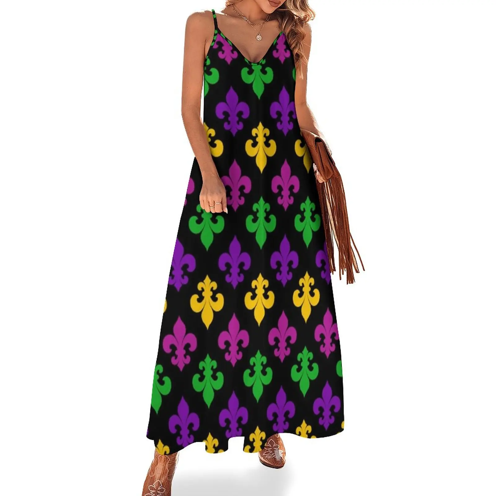 

Mardi Gras Fleur de Lis Sleeveless Dress Summer skirt Woman fashion Women's long dress sensual sexy dress for women