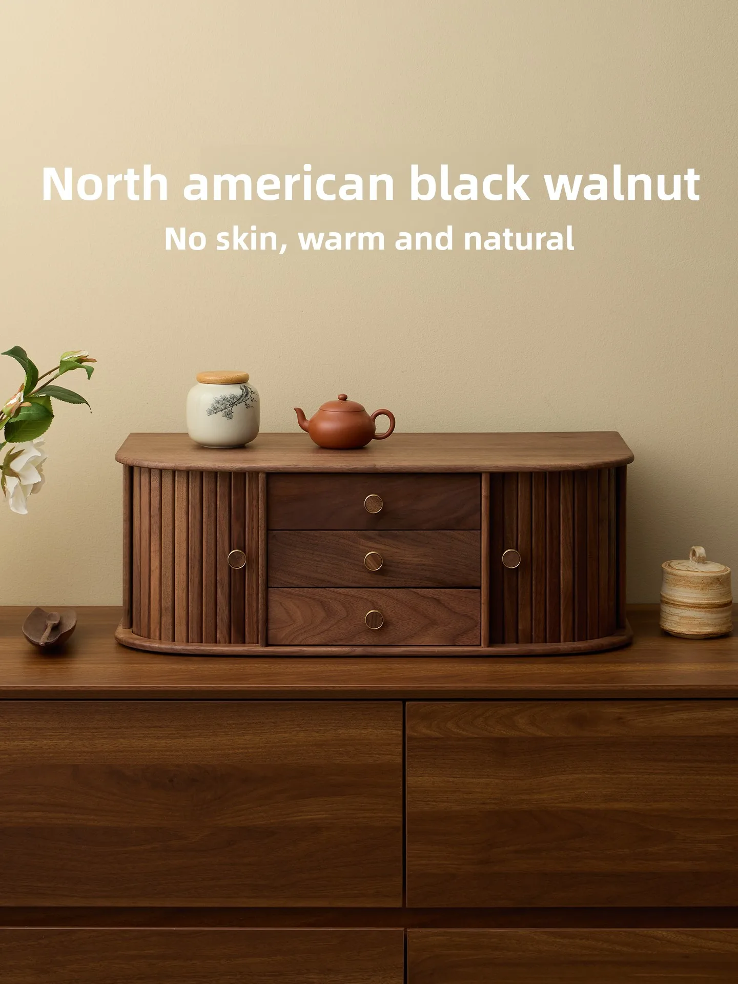 YFY black walnut storage cabinet solid wood rolling shutter door new  storage cabinet tea room tea set desktop storage cabinet