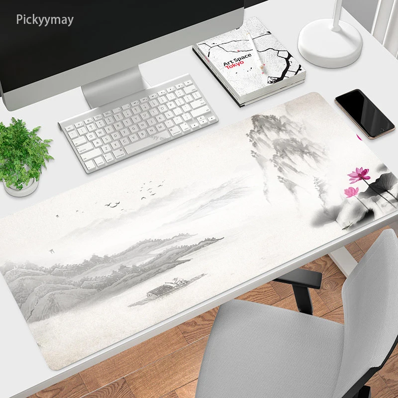 Mực Tàu Tranh Miếng Lót Chuột Văn Phòng Thảm Deskmat Deskpads Nghệ Thuật Lớn Chơi Game Mousepad Vắt Sổ Cao Su Cho Máy Tính Bàn