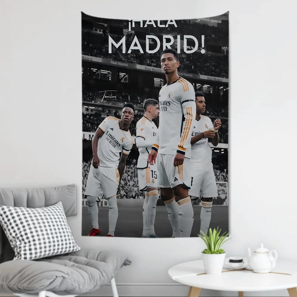 Tapiz de Club Real de fútbol, decoración de habitación, tela de pared M-Madrid, fondo colgante para fiesta, decoración de habitación, habitación de bebé