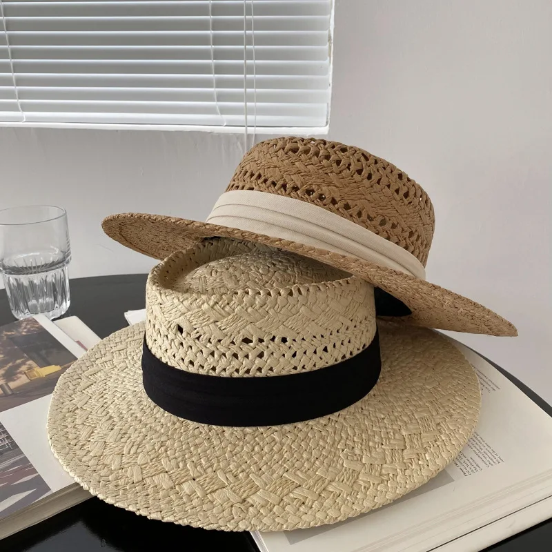 Retro Flat Top Hat Straw Hat Travel Seaside Vacation Travel Hat Beach Hat Hat Female Summer