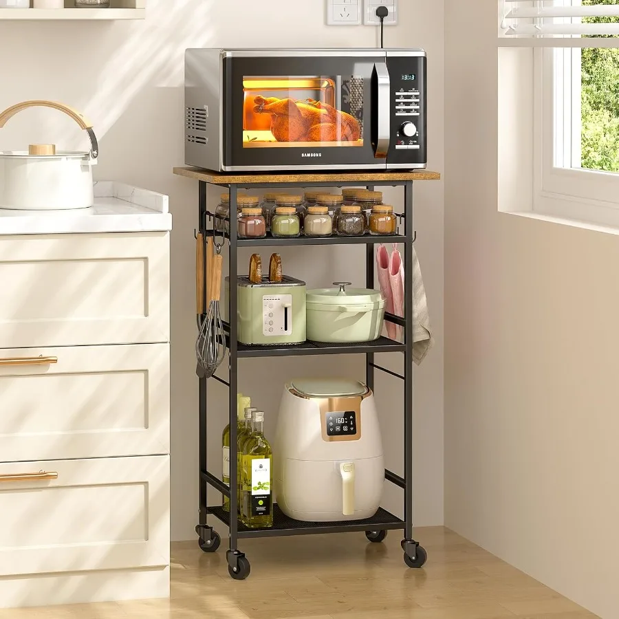 

Rolling Kitchen Microwave Cart 4 Tier Microwave Table Stand with Storage Kitchen Storage Rack on Wheels Coffee Station Cart Rac