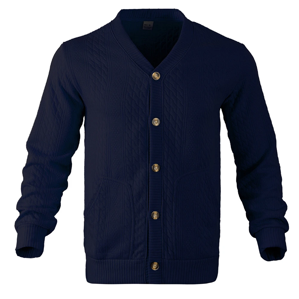 سترة جاكار صلبة للرجال بقصة ضيقة وأكمام طويلة وسترة كاجوال ملابس خارجية مصممة للاستخدام في الخريف والشتاء #3