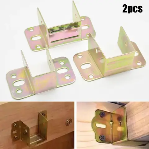 2pcs U Shaped Metal Bed Bracket Bed Frame Fixing Connecting Furniture Rail Hook Brackets Hinge Fitting Connector Lock Hardware