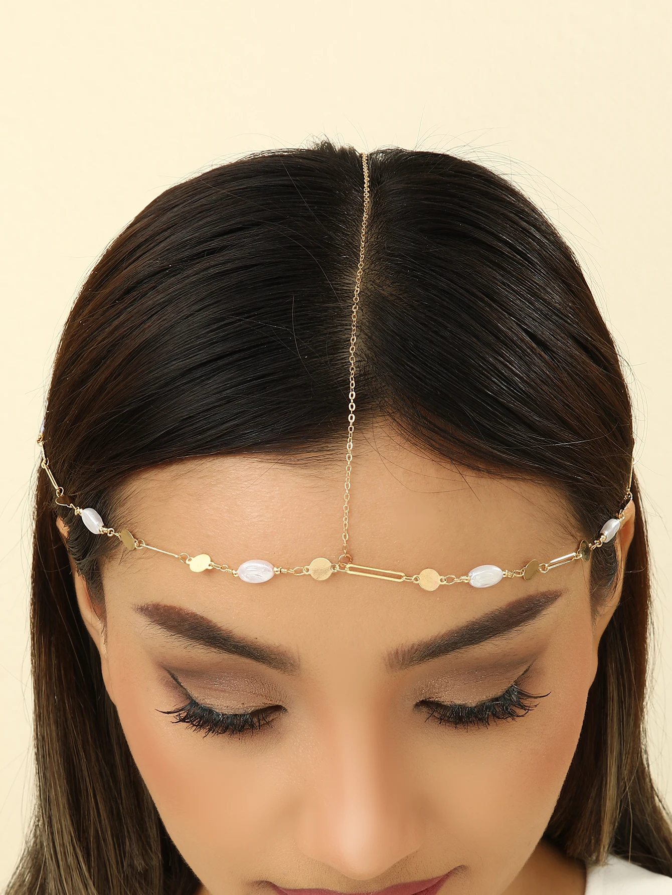 QIMING Vintage Geometric Head Chain Headbands For Women Wedding Forehead Chain Indian Hair Jewelry