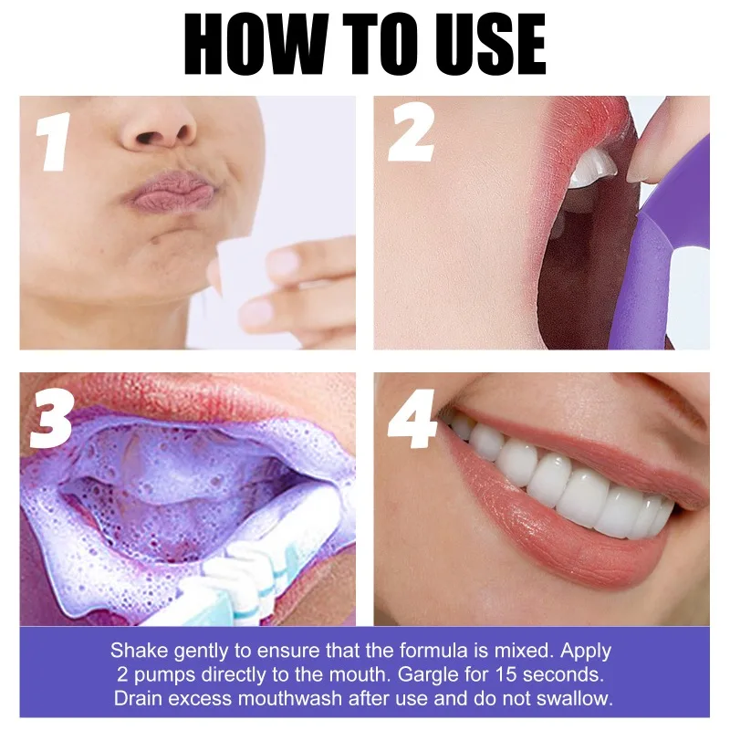 V34 Mousse sbiancante per denti di colore viola denti puliti orali ridurre le macchie di fumo tartaro sbiancante denti rinfrescare la Mousse di dentifricio