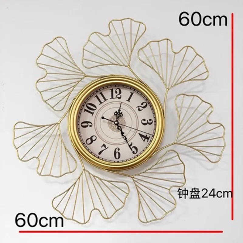 for Metal Ginkgo Biloba Wall Clock Modern Light Luxury Wrought Iron 3D Decorative Hanging Art for Dining Room Living Room