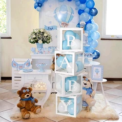 Alphabet Name Box Transparent Baby Shower Custom Letter Balloon Box Wedding 1st Birthday Party Decoration Boy Kids Latex Balloon