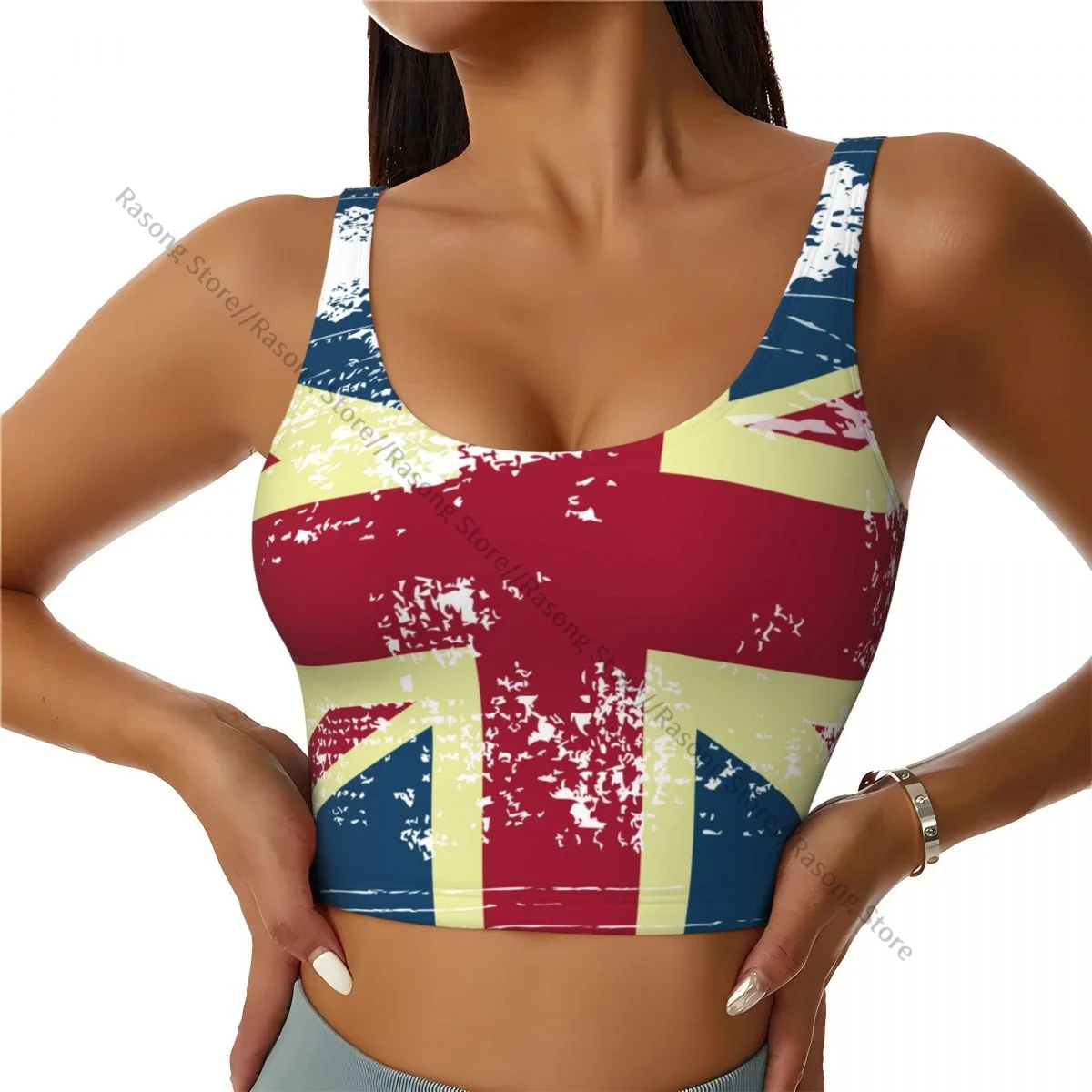 

Yoga Vest Women Gym Sports Crop Tops UK British Flag Vintage Streetwear Workout Breathable Tank Top Female