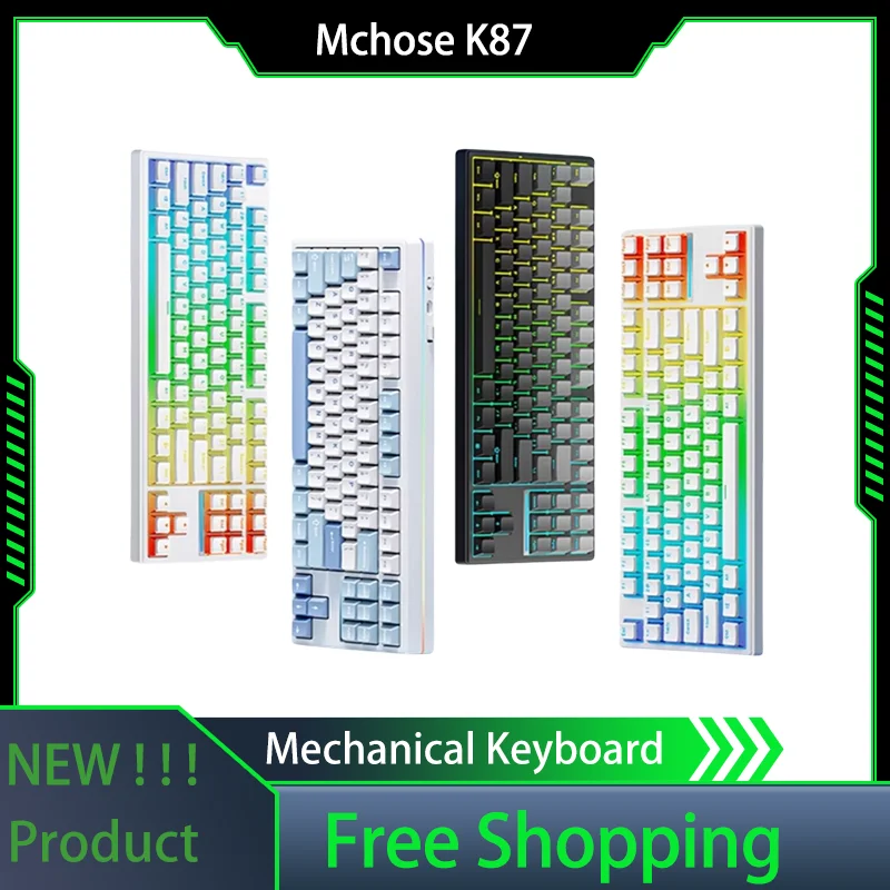 Mchose K87 Mechanical Keyboard Tri-Mode Wireless Gasket Structure Full Key Hot Plug E-Sports Atmosphere Light Strip Laptop Gift