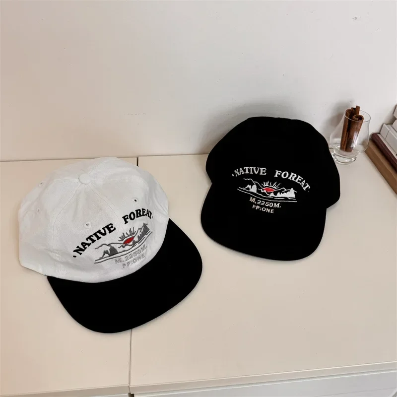 Vintage flat edge baseball cap niche street couple letter embroidery cap men and women