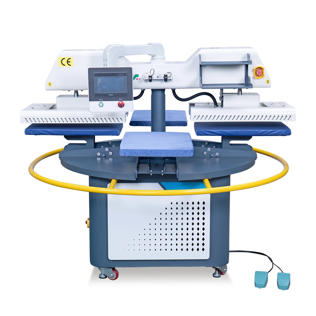 New 40x60 Rotary 2 Head Four-Stations Carousel Hot Transfer Sublimation Heat Press Machine With Lasers Alignment for DTF 40 50