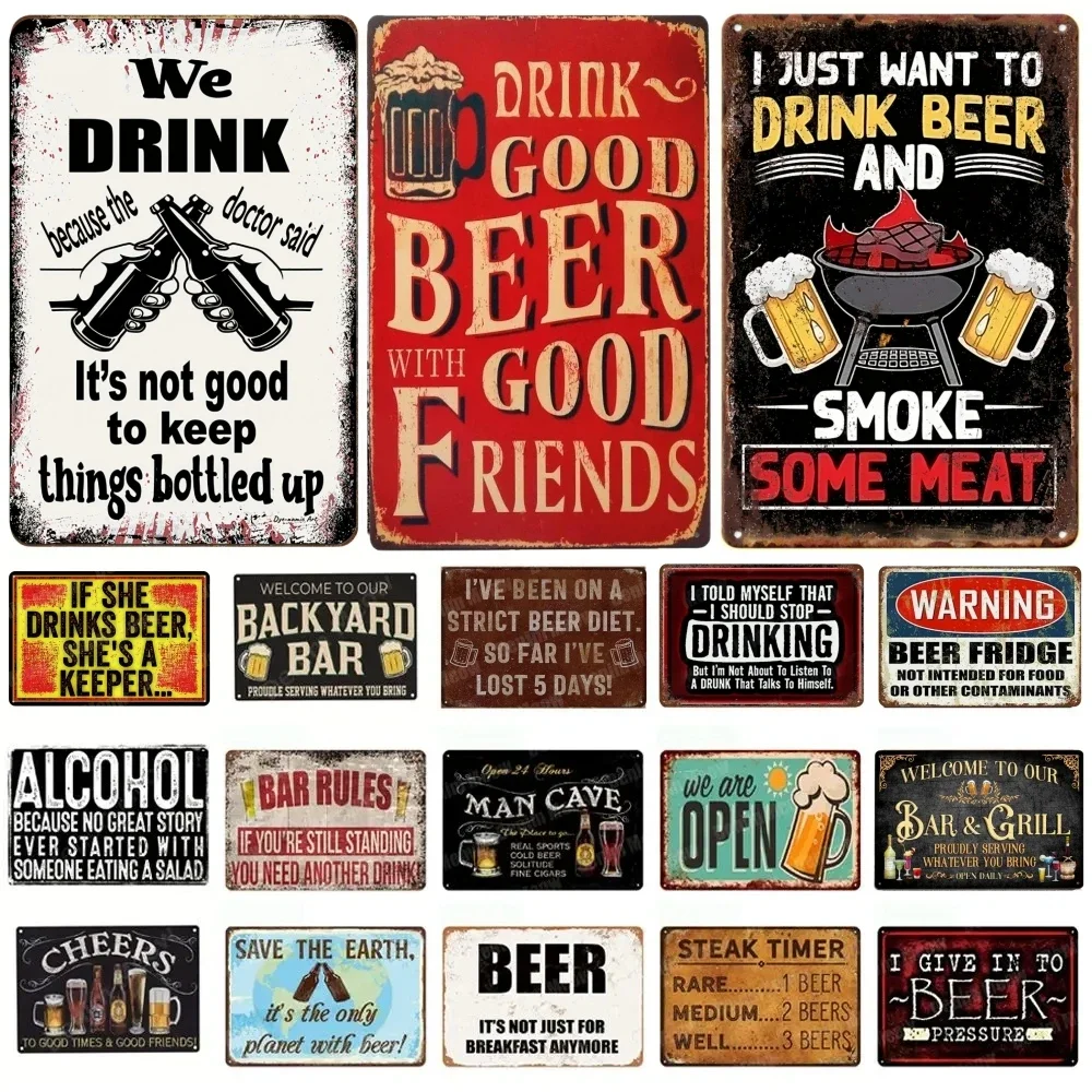 Letrero de aluminio Vintage para bebidas y cerveza, letrero de Metal con Alcohol para patio trasero, Bar, placas Retro para hombre, cueva, Pub, cafetería, Club, reglas, pintura decorativa