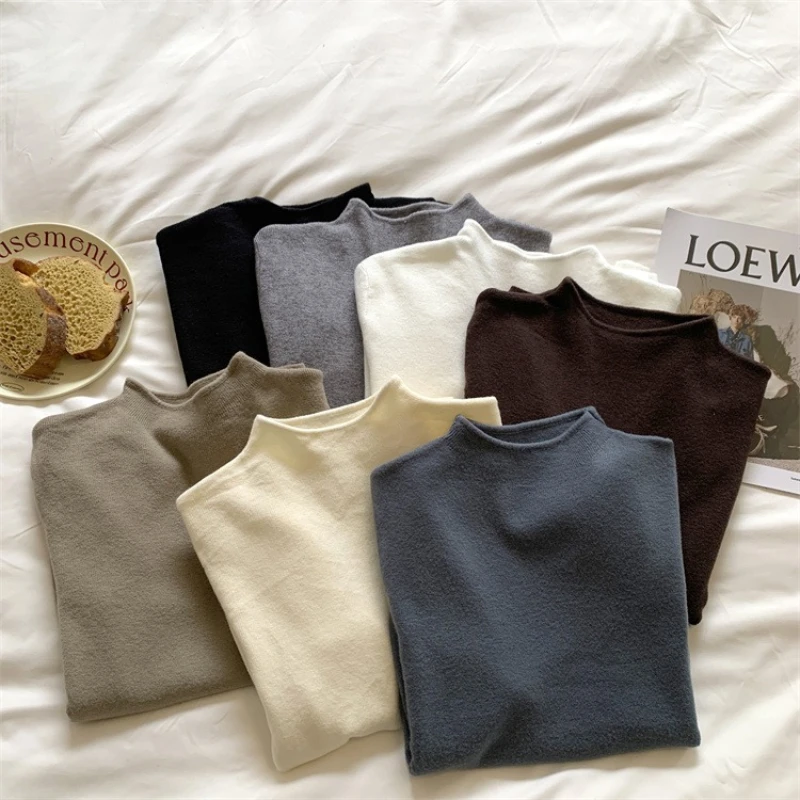

AOSSVIAO Women's Autumn Winter 2025 New Solid Color Pullovers Female Turtleneck Versatile Sweater Ladies Long Sleeve Knit Tops