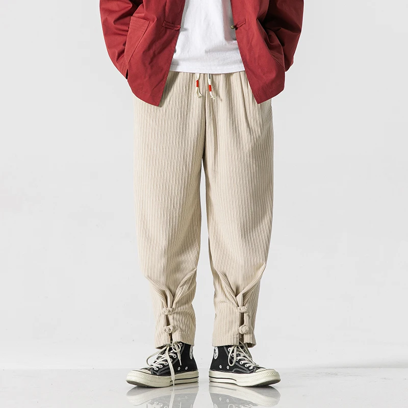 2024 Autumn Winter Men Corduroy Pants Men Clothing Harajuku Loose Trousers Male Retro Harem Pants Chinese Style Casual Pants