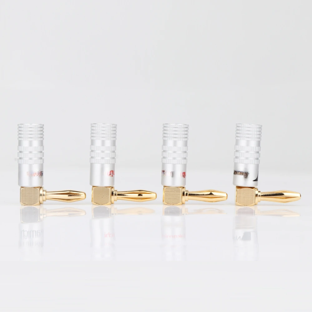 High-quality 4 PCS L Type Banana Plug Right Angle Speaker Adapter Wire Cable Connector Gold Plated For HiFi Musical Audio