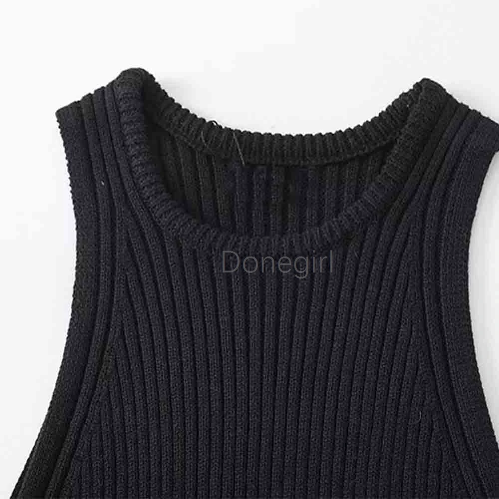 Donegirl Women 2024 Spring New Fashion Casual Knitted Rib Vest Retro Sleeveless Chic Round Neck All-Match Female Tank Top Mujer