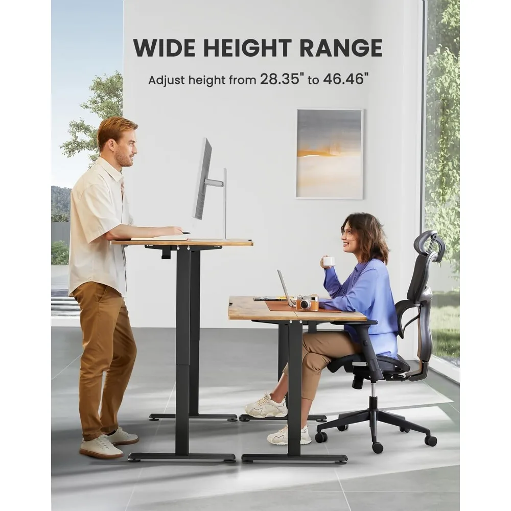 Height Adjustable Electric Standing Desk, 48 x 24 Inches Sit Stand up Desk, Memory Computer Home Office Desk (Vintage Brown)