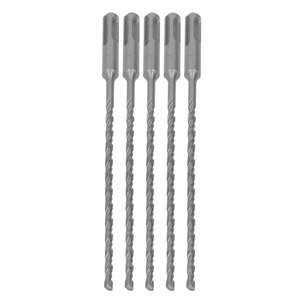 5pcs Carbide Tip Impact Drill Bits Cross-Type Double Thread Double Flute Spiral Rotary Hammer Bit 5mm / 0.2in Diameter