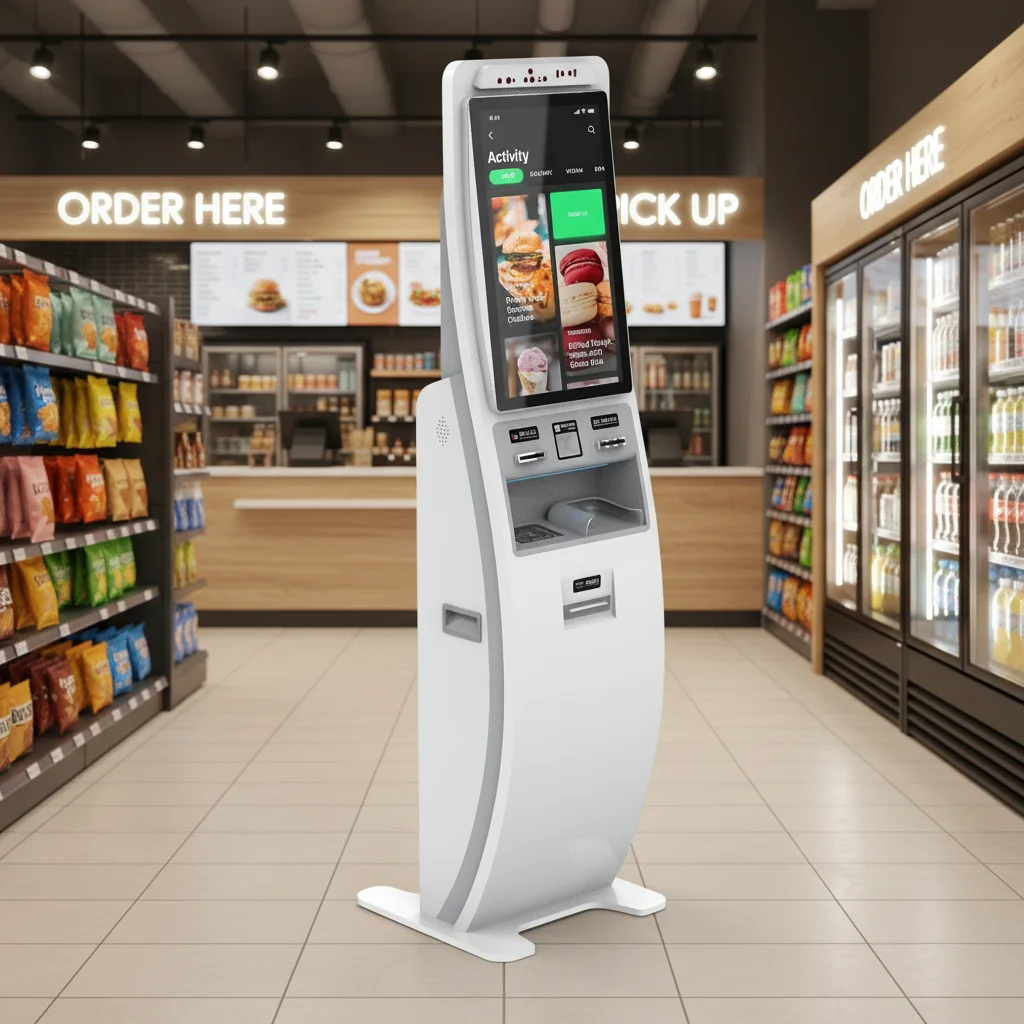 Self Service Indoor Ordering Payment Kiosk POS System Supports Quick Restaurant Checkout Multiple Cashless Barcode Reader