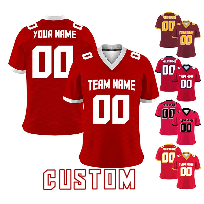 Red American Football Team Jersey 2022 2023 Custom Shirt Rugby Men Sublimation Blanks Soccer T-shirts Sportwear Play Game