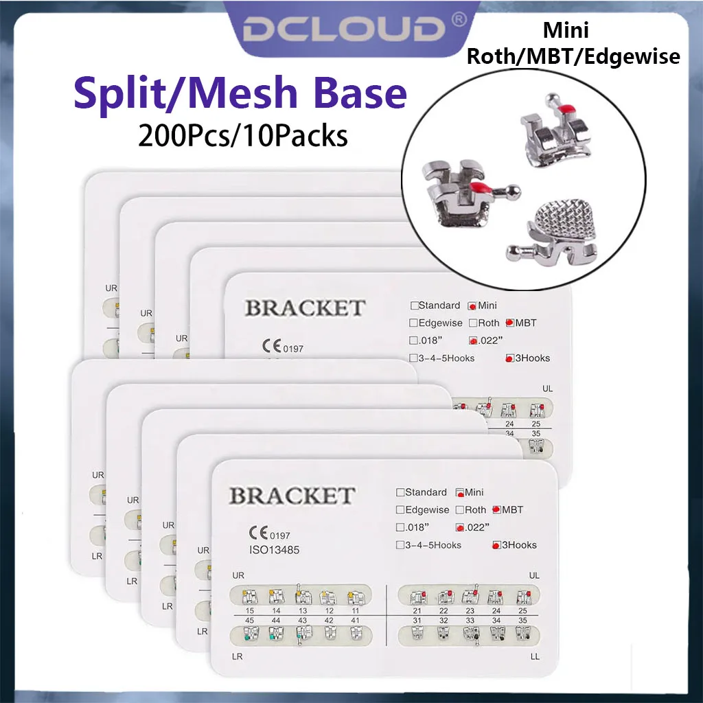 10 paczek dentystycznych ortodontycznych metalowych wsporników klamrowych prosty drut łukowy z rozciętym klinem Mini Roth/MBT/edgewile 0.018/0.022