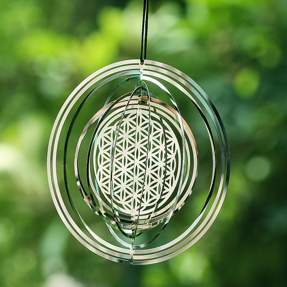 2pcs Flower Life Wind Spinner 3D Mandala Wind Chimes Suncatcher Part Mirror Reflection Yoga Meditation Hanging Garden Yard Decor