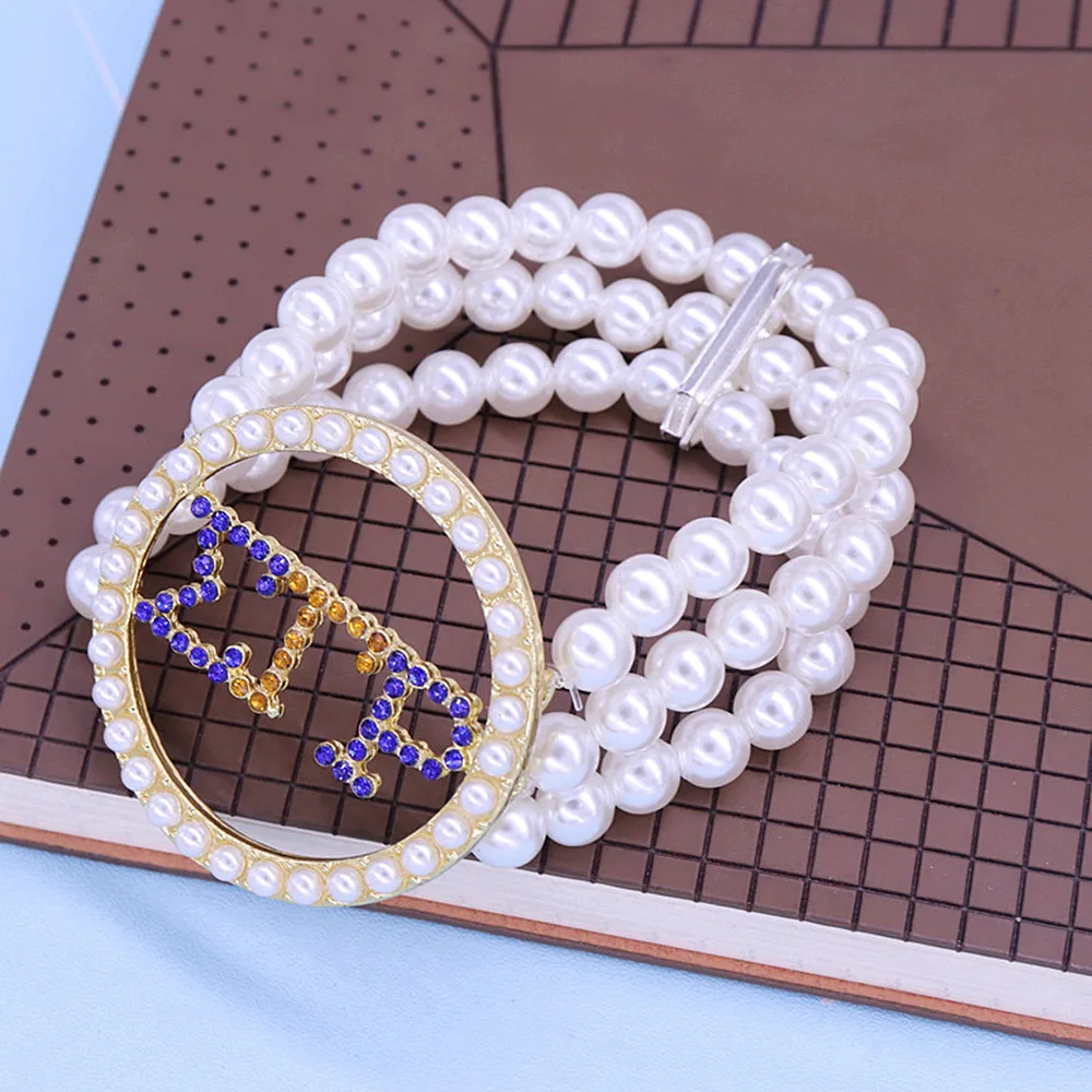 New Arrival Three Layers Imitation Pearl Soror Service Royal Blue Yellow Greek Sigma Gamma Rho Bracelets Lady Party Jewelry