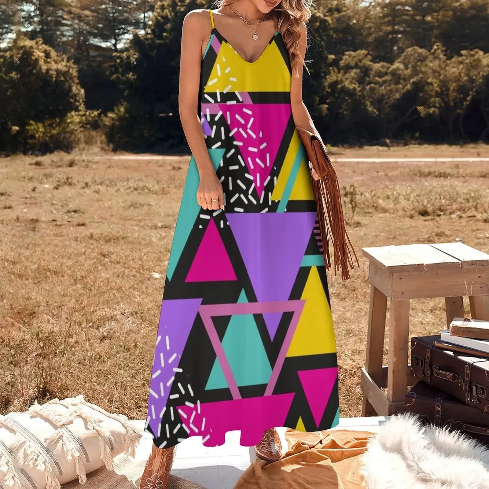 Memphis Triangles Sleeveless Dress Women's dress women's evening dress 2025