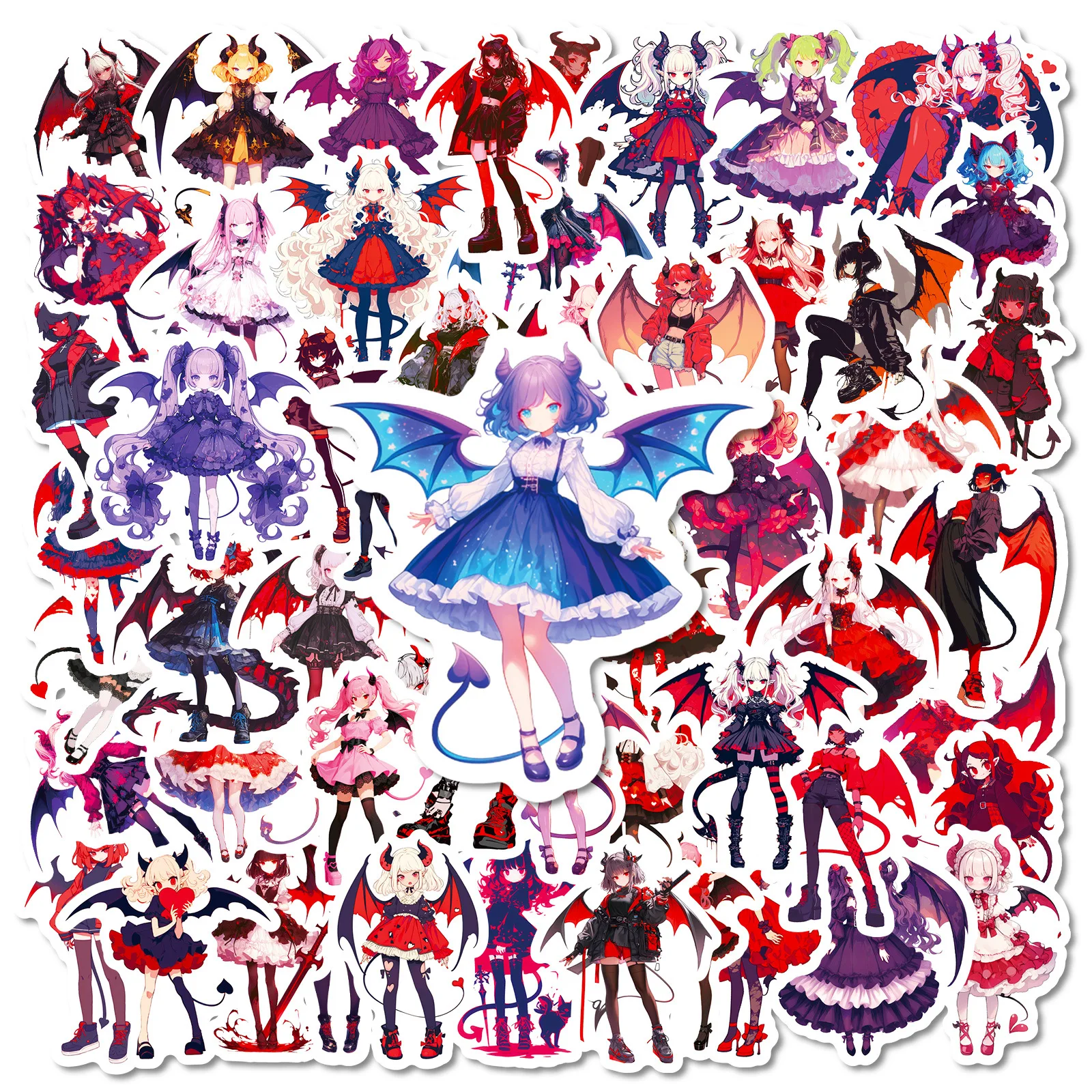 56 Pcs Cute Lolita Little Devil Graffiti Stickers, Waterproof Anime DIY Decals for Laptop Phone Case Journal Scrapbook Decor