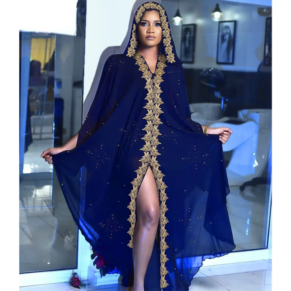 

New style hot beaded embroidered lace Muslim dress large women's hooded gown arab Silk robe Muslim Robe