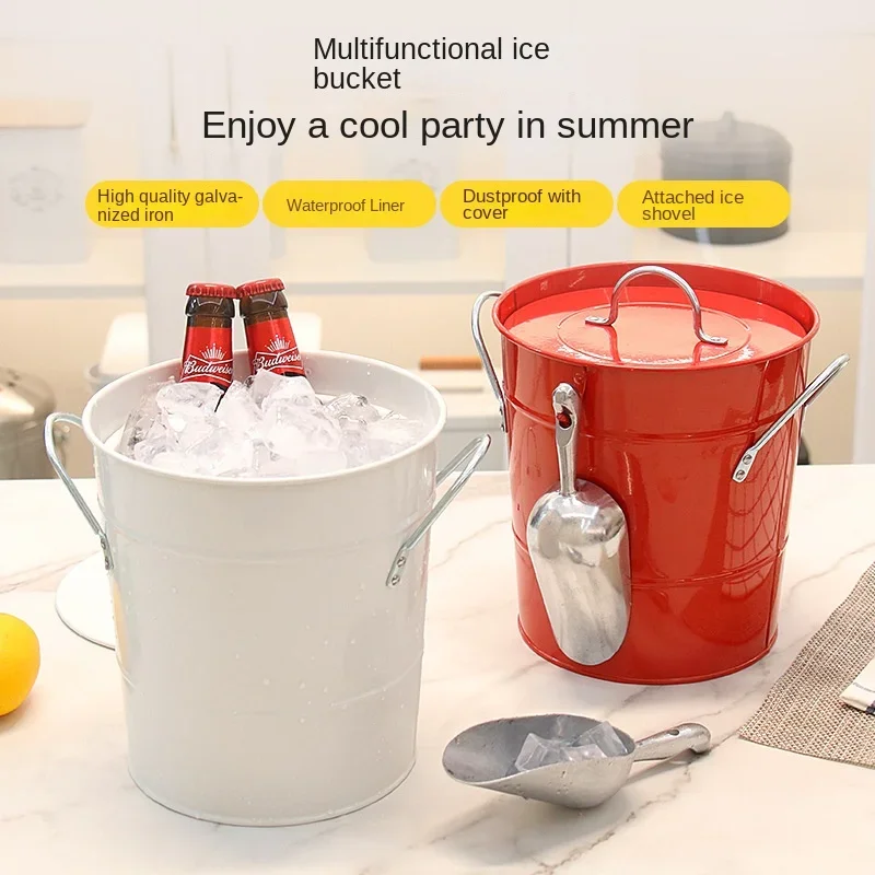 

Thickened Portable Ice Bucket With Lid Handles Multi-purpose Beverage Tub Insulated Drink Tub Drink Bar Ktv Two Handles Bucket