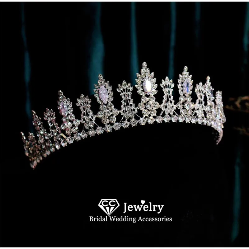 

CC Crystal Crown Women Headdress Engagement Jewelry Wedding Hair Accessories Bridal Headpiece Leaf Shape Luxury Coronets FO75