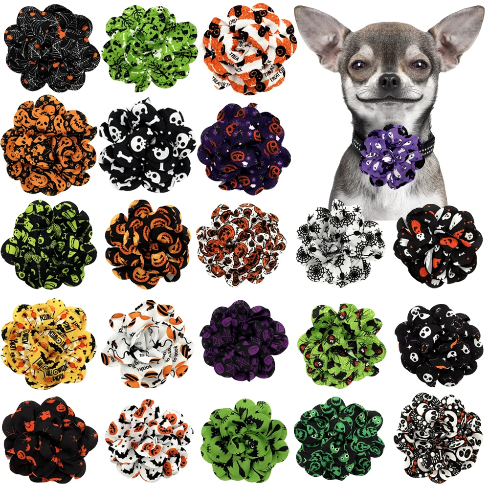 50/100PCS Chiffon Dog Slide Bow Tie Pet Accessories Creative Pet Item Halloween Pattern Dog Necklace Cat Collar Dog Supplies