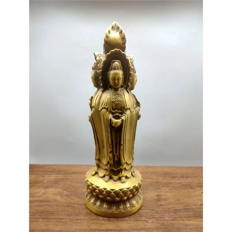 Brass Antique Antique Miscellaneous Collection Crafts Four Sides Guanyin Ornaments Chinese Household Decorations Ornaments
