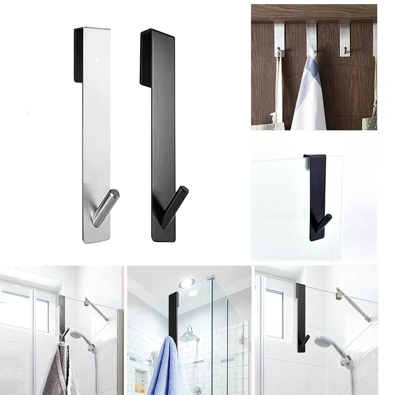 Bathroom Shower Door Back Hook Stainless Steel Over Glass Door Shower Towel Rack S-Shape Bathroom Bathrobe Hanger Holder Hooks