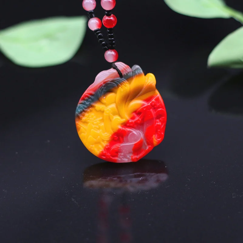 

Natural Color Jade Nine Tailed Fox Pendant Necklace Fashion Jewelry Hand Carved Chinese Charm Amulet Lucky Gifts for Women Men