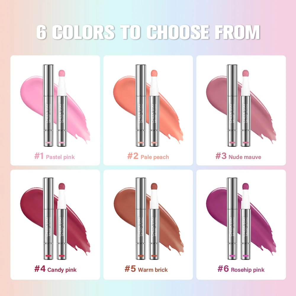 6 色の液体スポンジチーク頬紅フェイスハイライター長期的な自然な肌の色合いフェイスブラッシュスポンジ杖頬メイク用