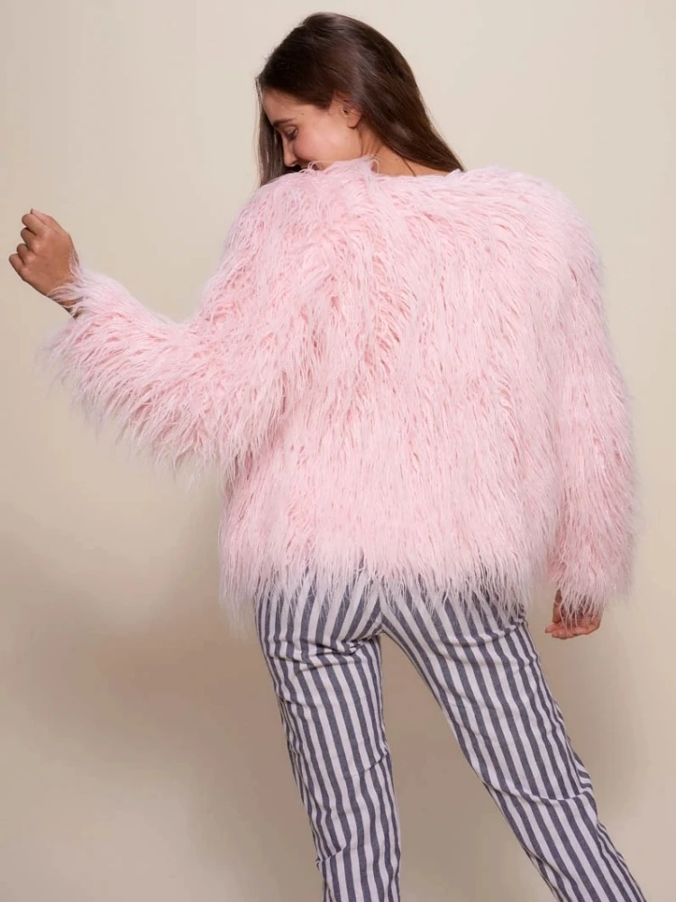 Abrigo cálido de invierno de piel sintética para mujer, abrigo suave y esponjoso de color rosa a la moda para mujer, Chaqueta corta, cárdigan, abrigo elegante de piel sintética