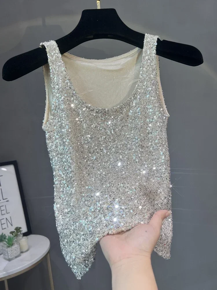 

European and American Sequined Niche Style Camisole for Women To Wear Outside and Inside with Sexy Sleeveless Top